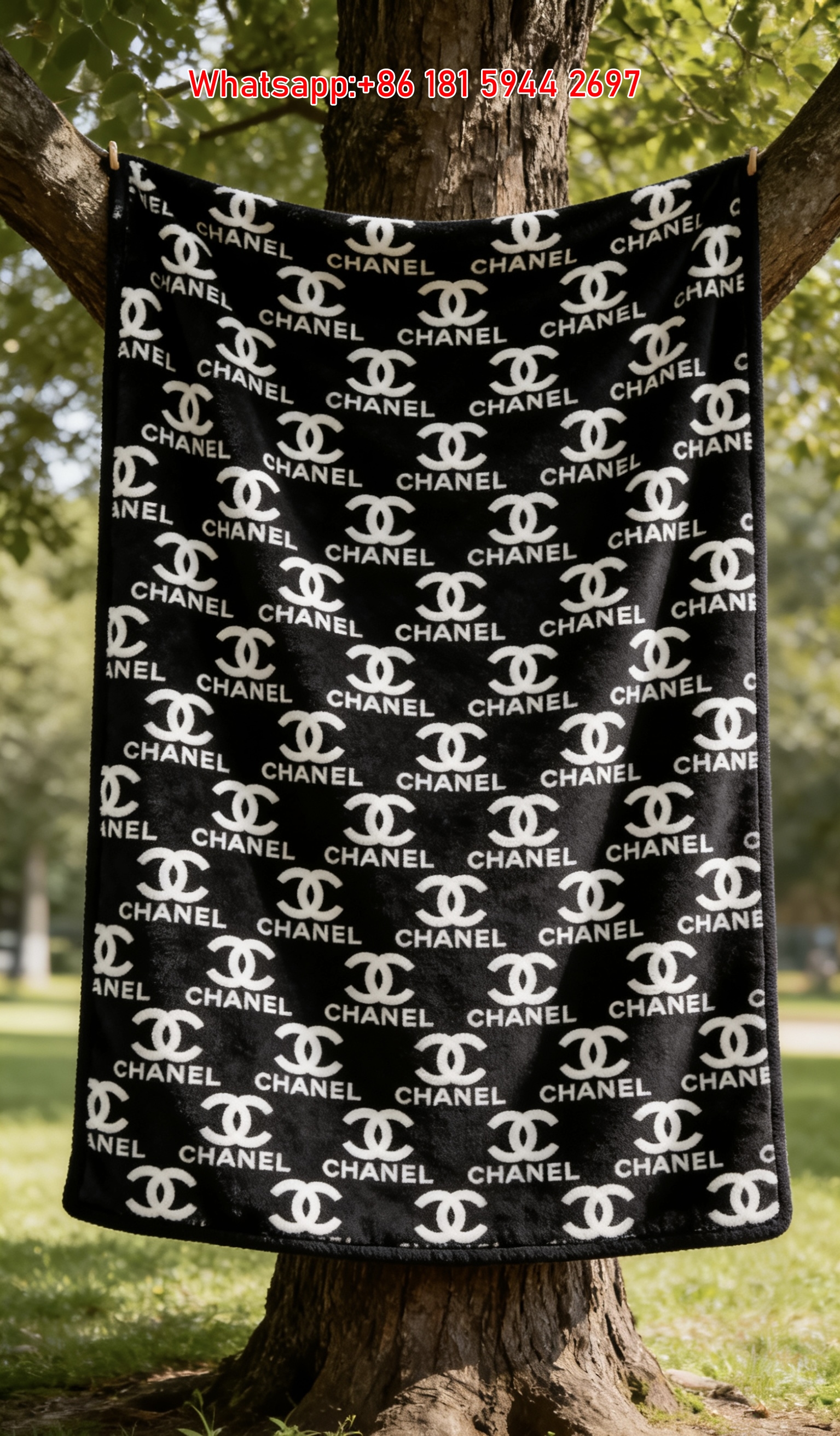 Chanel Monogram CC Logo Black Flannel Sofa Throw Blanket IMG_6720